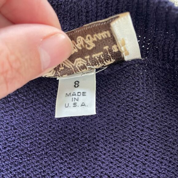 Vintage 80s St. John Santana Knit Purple 2pc Skirt Suit S 8 - Picture 10 of 11